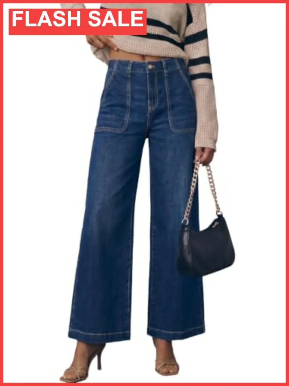 Womens High Waisted Wide Leg Jeans Baggy Stretch Denim Pants